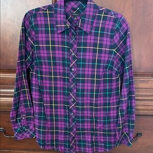 Talbots Vibrant Plaid Button Down Shirt in Purple, Yellow and Black